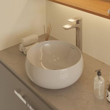 Imagem de Cuba de Apoio para Banheiro/lavabo Cerâmica Redondo 31 Cm Branco Brilho