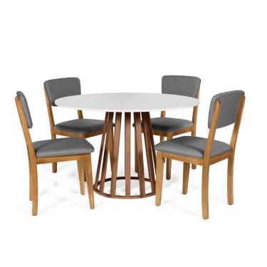 Imagem de Mesa De Jantar Redonda Gabi Bran/nor Com 4 Cadeiras Estofadas Ella Cinza Escuro