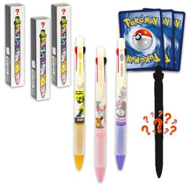 Imagem de Pokemon Conjunto de canetas – Pacote com 3 caixas cegas com canetas esferográficas com Pikachu, Gengar, Eevee, mais cartões comuns, lembrancinhas de festa de aniversário para crianças, meninos e