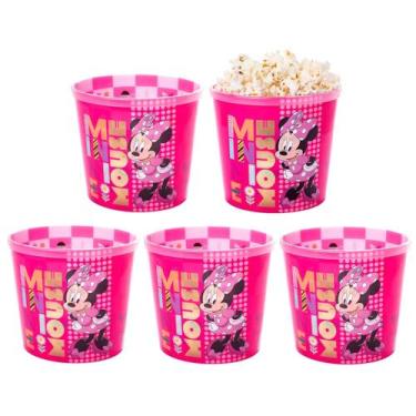 Imagem de 5 Potes de Pipoca Minnie Rosa Balde 2L Atacado Revenda e Festa Infanti