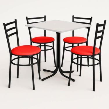 Imagem de Mesa de Jantar Quadrada 70cm Branca Com 4 Cadeiras Estofada Preta - La