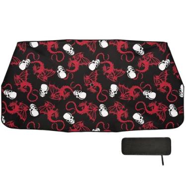 Imagem de Sombra de para-brisa de dragão vermelho e caveira para proteção de isolamento térmico de carro para-sol de carro guarda-chuva de para-brisa, capas de janela de carro blackout