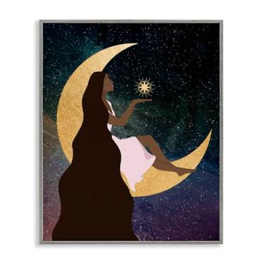 Imagem de Stupell Industries Woman on Moon with Starlight Gray Framed Giclee Art Design de Daniela Santiago, 40 x 50 cm