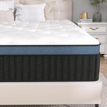 Imagem de VERHOPE Colchão Queen Size, colchão Queen de 30,5 cm em uma caixa, isolamento de movimento com mola de bolso individual, colchão híbrido de espuma viscoelástica de firmeza média, suporte de borda, CertiPUR-US