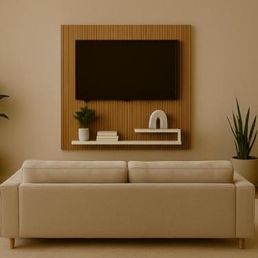 Imagem de Estante Painel Para Tv Até 32 Polegadas Com Prateleira (Ripado com Off White)