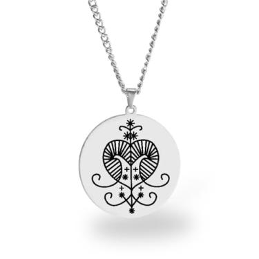 Imagem de Colar Vevê Vodu – Pingente com Símbolos dos Lwas em Aço Inoxidável (Prata, Ouro ou Preto) • Amuleto Espiritual Afro-Caribenho de Proteção, Magia e Fé (Erzulie Freda, Prata)