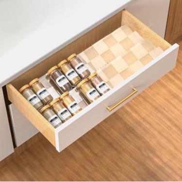 Imagem de Organizador de gaveta de especiarias antiderrapante de 2 camadas, pacote com 2 unidades de acrílico transparente quadriculado, expansível (28 a 56 cm) para armazenamento de gaveta de cozinha