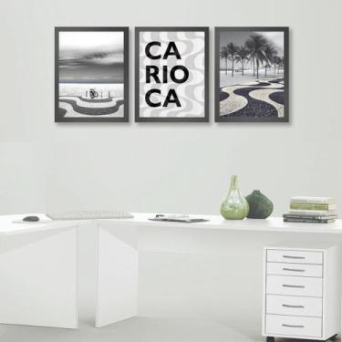 Imagem de Kit 3 Quadros Copacabana 33x24cm - Vidro  Moldura Preta - Quadros On-L