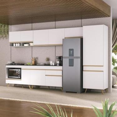 Imagem de Cozinha Modulada Completa 357cm 6 Peças com Balcão para Cooktop Veneza Multimóveis Mp2277 Branco/dourado