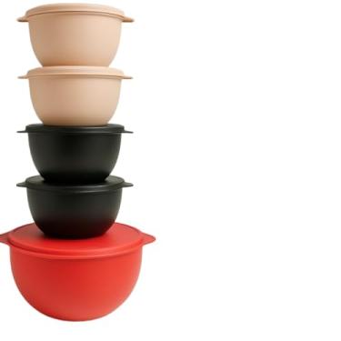 Imagem de Kit 5 Potes Plastico Redondos Bowl Livre Bpa, Vasilhas 3 tamanhos, Tapoer com tampa Hermética(Colorido)