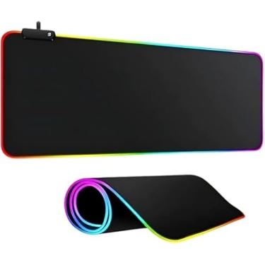 Imagem de Mouse Pad LED RGB Gamer Gaming Tecido Preto Speed Tapete Extra Grande 80cm x 30cm Costurado MousePAD