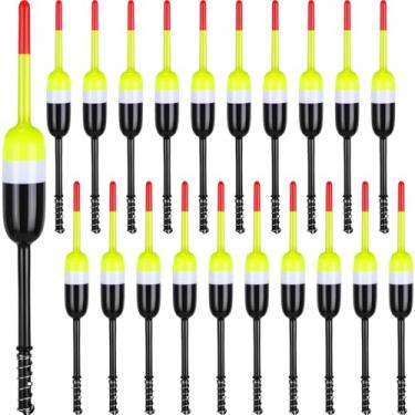 Imagem de VioraWhite 20 peças boias de pesca de madeira balsa e boias de mola oval flutua alta visibilidade e sensível para peixe-gato tipo peixe truta, panfish Walleye pesca (4,7 x 0,59 cm x 14 cm, cilindro