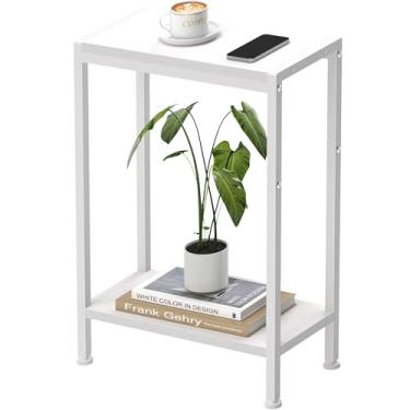Imagem de Mesa lateral estreita para espaços pequenos, mesa de canto fino de 2 andares, mesa de cabeceira fina, mesa de sofá de cabeceira, suporte alto para plantas na sala de estar, quarto, escritório, cozinha