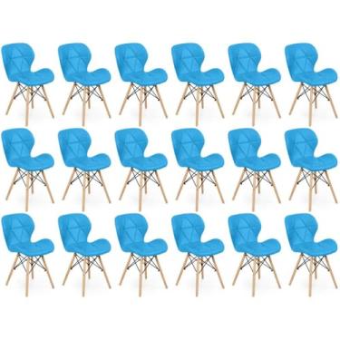 Imagem de Kit 18 Cadeiras de Jantar Charles Eames Slim Wood Estofada - Azul