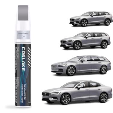Imagem de COSLAKE Tinta de retoque de carro (Silver Dawn (735)) para Volvo, kit de reparo de arranhões de pintura de carro, solução rápida e fácil de reparar, caneta removedor de arranhões com 2
