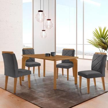 Imagem de Mesa Liz 120 Mdf Com 4 Cadeiras Melissa Veludo Grafite/naturalle/naturalle