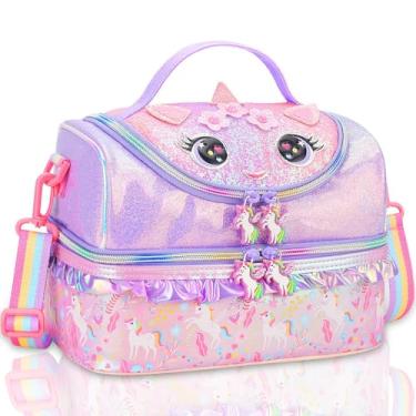 Imagem de RHCPFOVR Lancheira infantil – lancheira térmica de dois andares para meninos e meninas, lancheira lavável e reutilizável para escola e creche