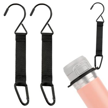Imagem de Linkidea Pacote com 2 ganchos de cerca compatíveis com Stanley Flip Go 680 g/1,020 g, gancho em forma de S com anel de garrafa de água para acampamento de esportes ao ar livre (preto)