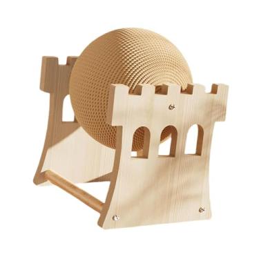 Imagem de Baoblaze Bola arranhadora de sisal, proteção para móveis, arranhador portátil de madeira, bola arranhadora para gatos, gatinhos, gatos de interior, Castelo Grande