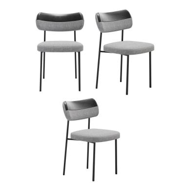 Imagem de Kit 3 Cadeiras Mona Para Sala Jantar Gourmet em Aço-Couríssimo-Preto-Linho-Cinza-EdeCasaMoveis