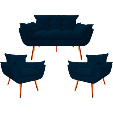 Imagem de Namoradeira + 2 Poltronas Opalla Decorativa Reforçada Recepção Sala De Estar Suede