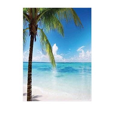 Imagem de Cobertor de oceano, água exótica de praia e palmeira à beira da costa com imagem de paisagem de céu claro, leve e quente, perfeito para cama ou sofá, Queen, floral, 152 x 228 cm, verde e azul
