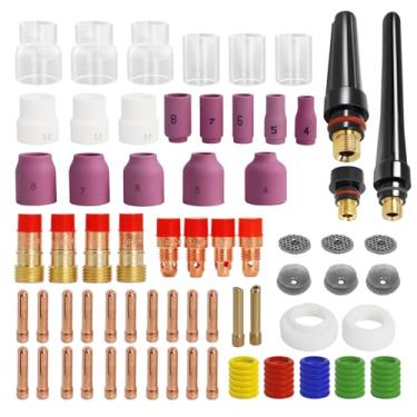 Imagem de Kit de acessórios de tocha de soldagem TIG 90 peças, pinça corpo bocal de alumina, lente de gás atarracado #10#12, copo de vidro, kit de consumíveis TIG para tocha de soldagem TIG WP-17/18/26 da