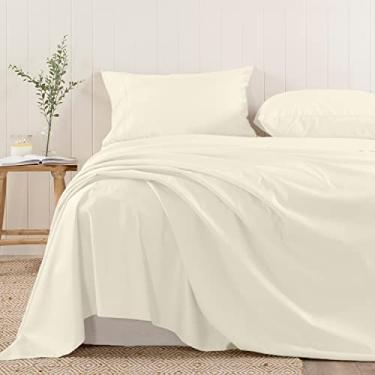 Imagem de Pizuna Lençol de Cima Algodão Queen Marfim, 400 fios de algodão 100% sateen de fibra longa Lencol de Cima Queen 240x265 cm - 1 peça