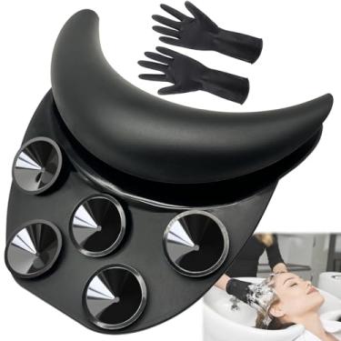 Imagem de Descanso de pescoço de tigela de xampu para pia, almofada de silicone para descanso de pescoço com ventosa, suporte de pescoço antiderrapante para lavatório de cabelo com luvas de tintura de cabelo