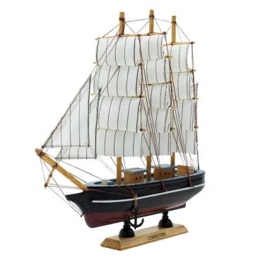 Imagem de Miniatura Barco Navio De Madeira Veleiro Decorativo 29cm
