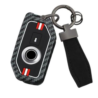 Imagem de HIBEYO Capa de chaveiro de carro adequada para BMW Motors R1250GS R1200GSLC R1200RSLC R1600GSLC F850GS K1600GT K1600GTL K1600 Grand Metal & Silicone Key Shell Case Key Fob Protector-C Keychain (linhas