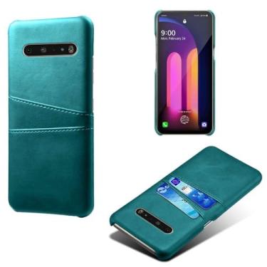 Imagem de Capas Compatível com LG V60,Caso de couro PU-Tampa de telefone a prova de choque com 2 slots de cartão,Proteção anti-impressão digital e anti-gota-Green