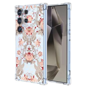 Imagem de JDYGWK Capa para Samsung S24 Ultra Galaxy S24 Ultra com estampa floral transparente, silicone TPU macio, fina, à prova de choque, capa protetora antiarranhões para Samsung Galaxy S24 Ultra, rosa