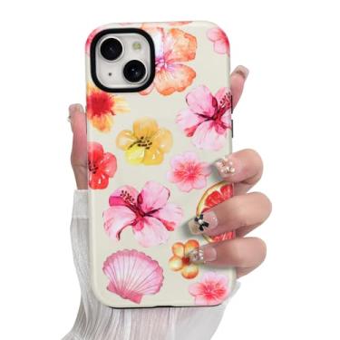Imagem de SOKAD Capa de telefone magnética hibisco concha para iPhone 15 Plus, linda estampa floral de verão compatível com Magsafe Matte Capa protetora com protetor de tela para meninas e mulheres