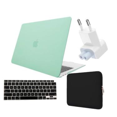 Imagem de Kit Capa Case Macbook AIR 13 A2337 Chip M1 A2179 + Protetor Teclado + Neoprene + Plug Adaptador (Verde Agua Fosco)