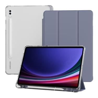 Imagem de KVTVOU Capa para Samsung Galaxy Tab S8/S7 (11 polegadas, 2022/2020) com suporte para S Pen, capa protetora com suporte triplo e capa traseira translúcida de policarbonato rígido, suporta carregamento
