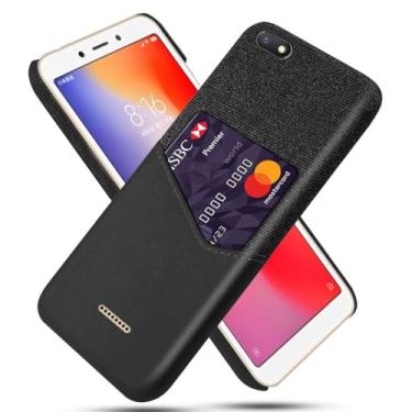Imagem de Capa para Xiaomi Redmi 6A,Tela e tampa de couro PU,Antideslizante,360°cobertura completa à prova de choque com 1 slot de cartão atrás,Prevenção de queda-Black