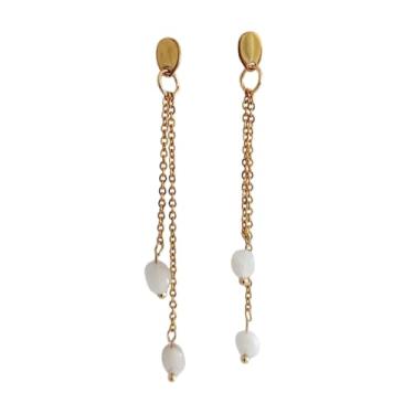 Imagem de Brinco Dourado Pedra da Lua Verdadeira - Aço Inox