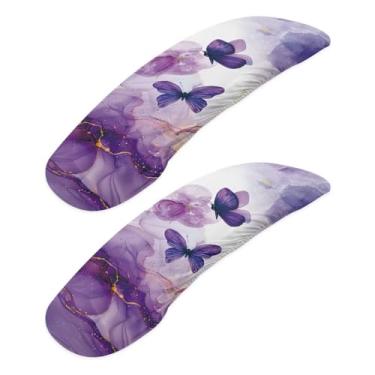 Imagem de SAJJWHHR Capa de apoio de braço para cadeira de escritório com estampa de mármore borboleta, 2 peças, capas de braço macias para cadeiras de mesa, capas elásticas para descanso de braço para cadeira