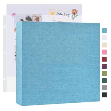 Imagem de Mublalbum Álbum de fotos de 30 x 30 cm, grande, 3 anéis, faça você mesmo, com 20 capas de plástico, 40 páginas, capa de linho, pasta para bebê, viagem, aniversário de casamento e projetos DIY (azul)