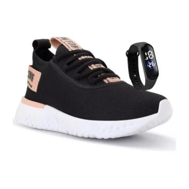 Imagem de Tênis Feminino Preto Esportivo Para Academia de Caminhada Leve Meia + Relogio (Preto/Nude, BR, Adulto, Numérico, P, 37)