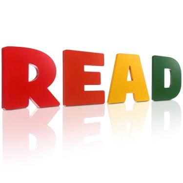 Imagem de Blosssound 4 peças de decoração de canto de leitura para sala de aula placa de decoração de mesa de leitura de 20 cm de madeira decorativa colorida de madeira lida sinais do alfabeto para biblioteca