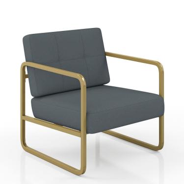 Imagem de Poltrona Estofada Dinamarca Estilo Industrial Dourado/sued Cinza - M.a