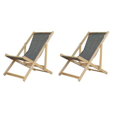 Imagem de Kit 2 Espreguiçadeiras Preguiçosa Dobrável sem Braço Madeira Maciça com Tecido Colorido