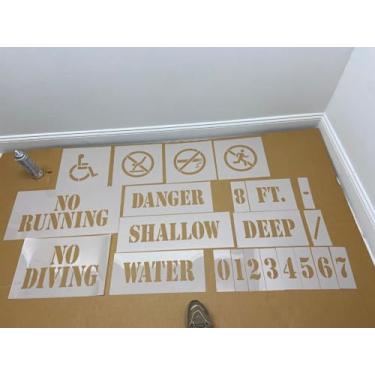 Imagem de Kit de estêncil de segurança para piscina | 21 estênceis | Sem corrida, sem mergulho, águas rasas profundas e placas | DIY pronto para pintar | Nadar, Spa, Mergulhar com Segurança