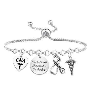 Imagem de TIIMG Pulseira de presente CNA Nurse Life She Believed She Could So She Did Future Nurse Encourage Healthcare Worker, Small, Aço inoxidável, 0