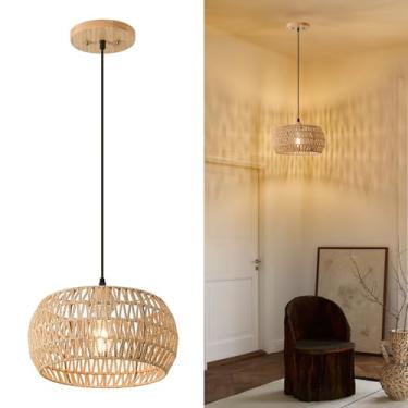 Imagem de ALAISLYC Luminária Pendente De Vime 13" Estilo Boho Fazenda, Rústica Trançada À Mão Para Sala Jantar, Cozinha, Quarto, Hall Entrada E Corredor