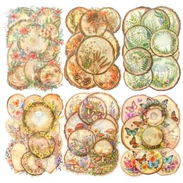Imagem de 60 peças de adesivos de scrapbook de PET feitos à mão, série de lascas de madeira, samambaia, flor de madeira, samambaia, folhas de cogumelo, kit de adesivos para scrapbooking, material de diário à