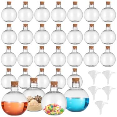 Imagem de Homaisson 30 garrafas de plástico com rolhas, recipientes de artesanato em forma de bola de 200 ml - recipientes esféricos transparentes com funis, mini frascos de poção para armazenamento de líquidos