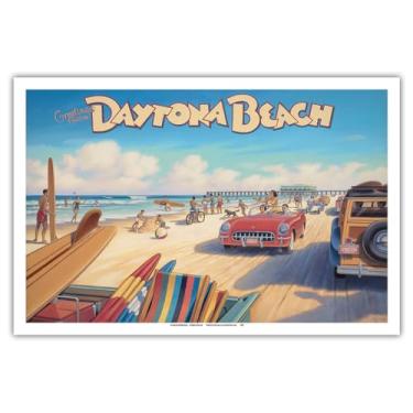 Imagem de Pacifica Island Art Greetings from Daytona Beach, Flórida - Spring Break - Pôster Vintage World Travel de Kerne Erickson - Impressão artística mestre, Antiguidade, 12" x 18"